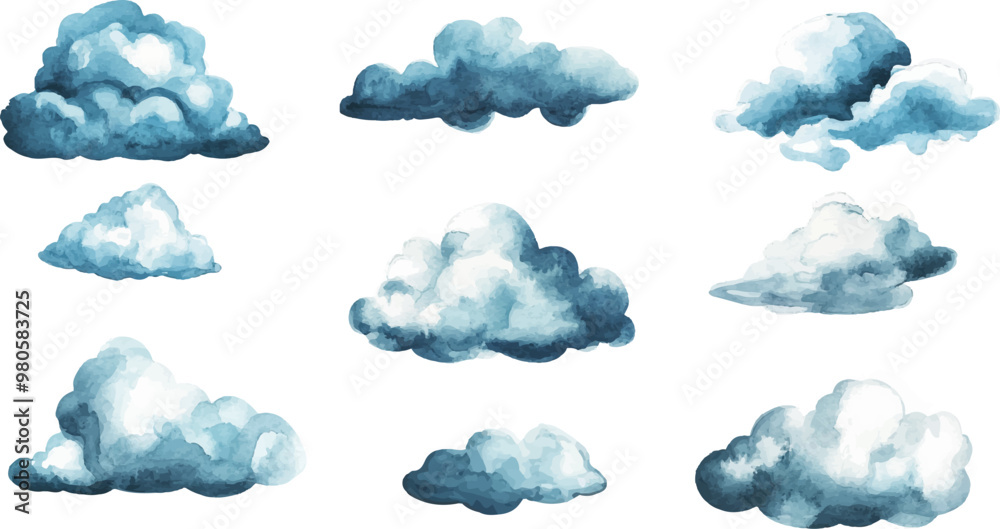 Watercolor clouds set isolated on a white background Watercolor clouds set isolated on a white background