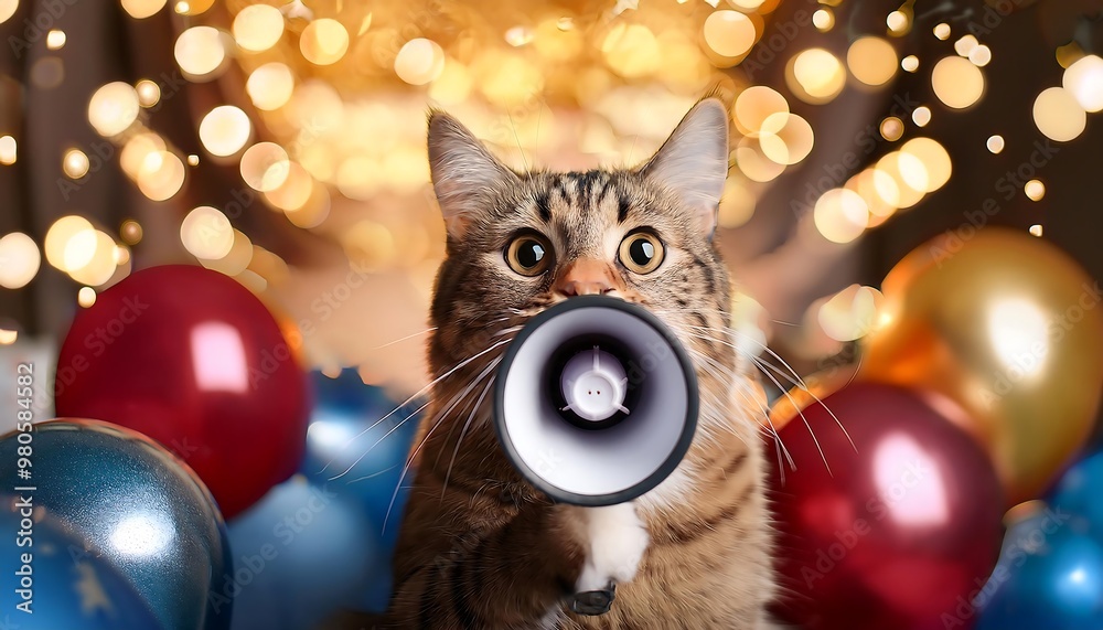 Fototapeta premium Cat shouting on speaker