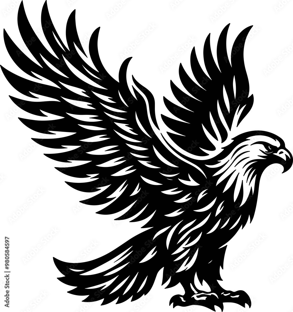 Obraz premium Feathered Majesty: Black Eagle Vector Icon Design, Generated With AI