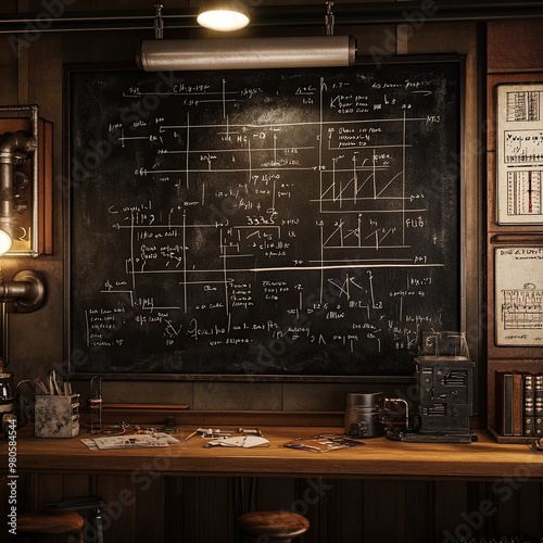 "Mathematical Concepts on Blackboard in Cozy Study Space"