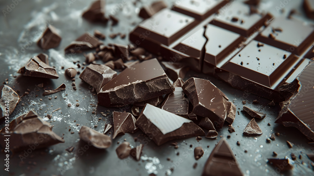 Sweet dark chocolate bar broken into pieces. AI Generated Sweet dark chocolate bar broken into pieces. AI Generated