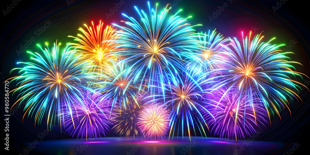 3D Holographic New Year 2025 Fireworks Icon - Isolated Vibrant Celebration Concept Against White Background 3D Holographic New Year 2025 Fireworks Icon - Isolated Vibrant Celebration Concept Against White Background