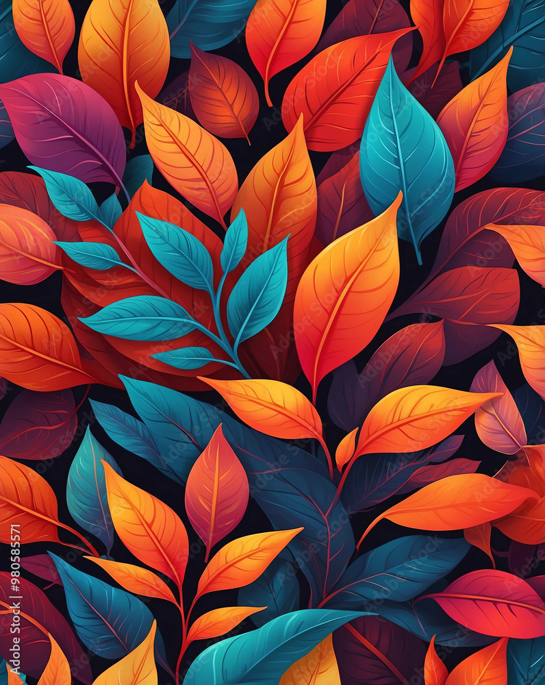 custom made wallpaper toronto digitalVibrant leaves with gradient of red to orange hues