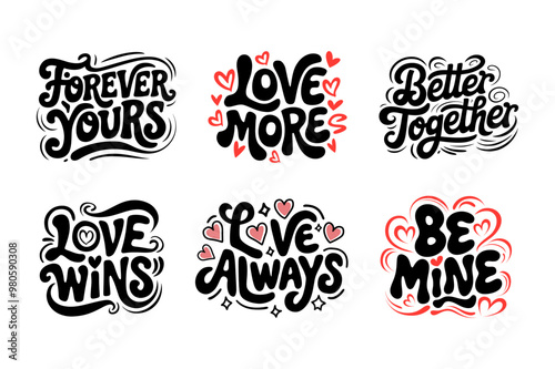 Love and  Relationships hand drawn retro style typography bundle