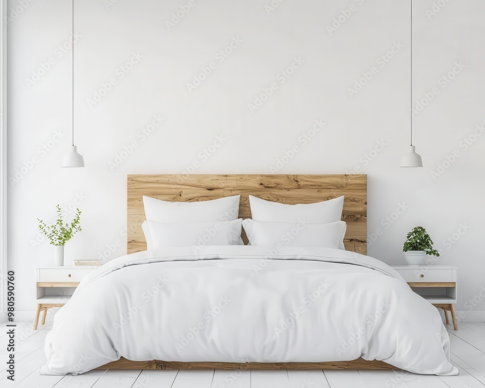 Bright and airy minimalist bedroom with a large bed, simple decor, and an open layout for a serene atmosphere, spacious bedroom, minimalist design Bright and airy minimalist bedroom with a large bed, simple decor, and an open layout for a serene atmosphere, spacious bedroom, minimalist design