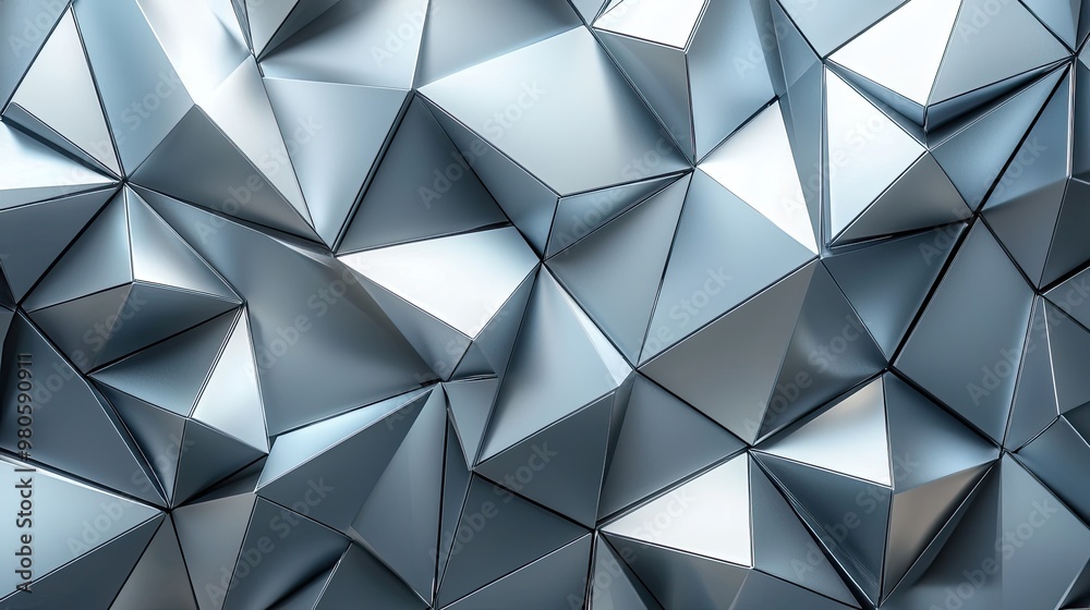 Obraz premium Abstract Geometric Metallic Surface with Triangular Patterns and Reflective Silver Tones
