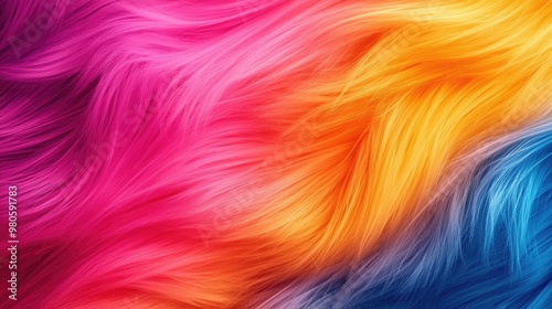 Vibrant and colorful abstract fur texture featuring pink, orange, and blue hues, perfect for artistic backgrounds and designs.