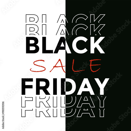 Black Friday typography square banner. Black-white Background with Black Friday repeated trendy text. Sale poster with modern linear typography text 