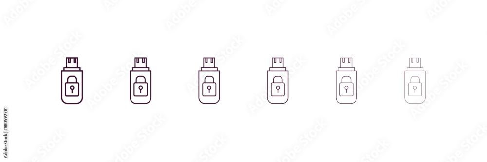 pendrive security outline icon. Linear vector from internet security concept. 6 different line style pendrive security icon included thin, light, regular, medium, bold, black pendrive security outline icon. Linear vector from internet security concept. 6 different line style pendrive security icon included thin, light, regular, medium, bold, black