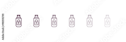 pendrive security outline icon. Linear vector from internet security concept. 6 different line style pendrive security icon included thin, light, regular, medium, bold, black