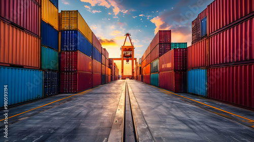 Wallpaper Mural Multi-colored cargo containers on the pier of a cargo logistics port. AI Generated Torontodigital.ca