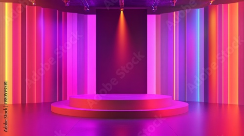 Bright, modern stage setup with vivid color transitions and gradients, providing a dynamic and bold space for copy