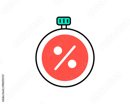 Illustration of stopwatch with discount symbol, representing a limited time sale or discount event