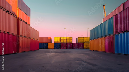 Wallpaper Mural Multi-colored cargo containers on the pier of a cargo logistics port. AI Generated Torontodigital.ca
