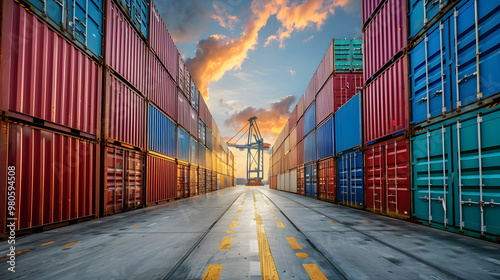 Wallpaper Mural Multi-colored cargo containers on the pier of a cargo logistics port. AI Generated Torontodigital.ca