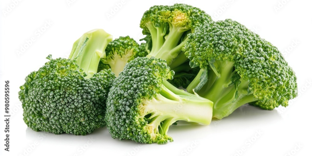 Fresh Broccoli Florets on White Background Fresh Broccoli Florets on White Background