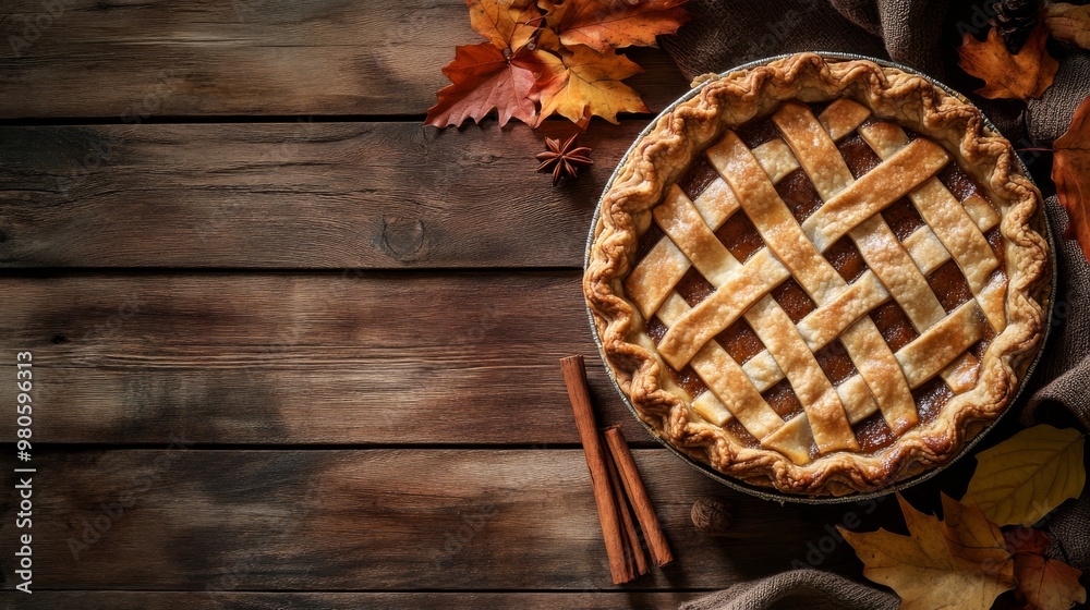 Close-Up of Golden Thanksgiving Pie with Blank Space for Copy Close-Up of Golden Thanksgiving Pie with Blank Space for Copy