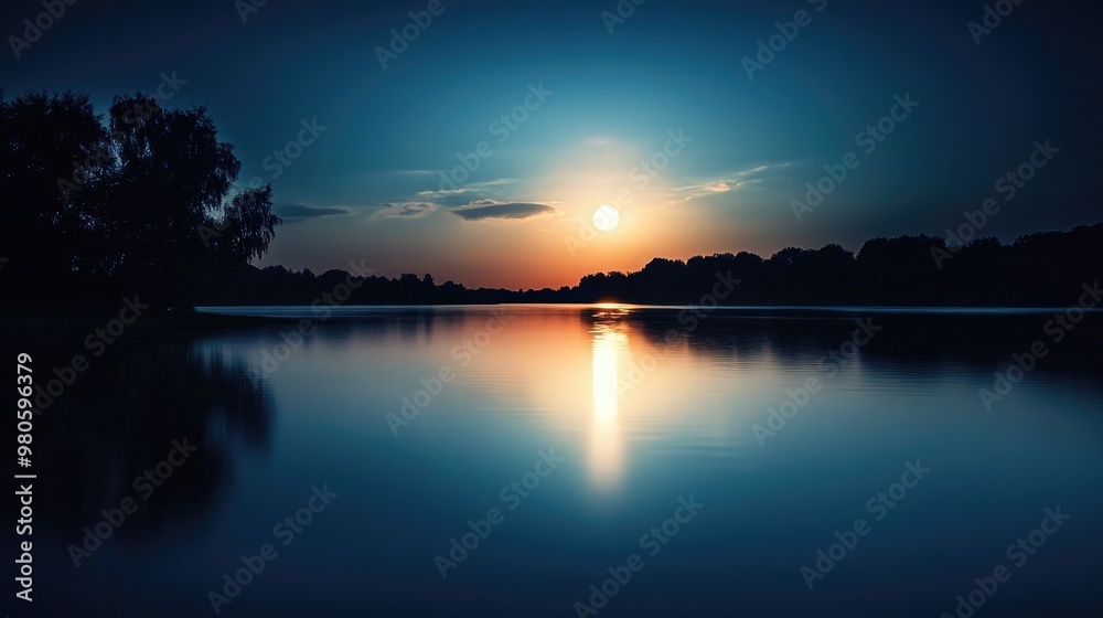 Sharad Purnima night with glowing full moon reflecting on water Sharad Purnima night with glowing full moon reflecting on water