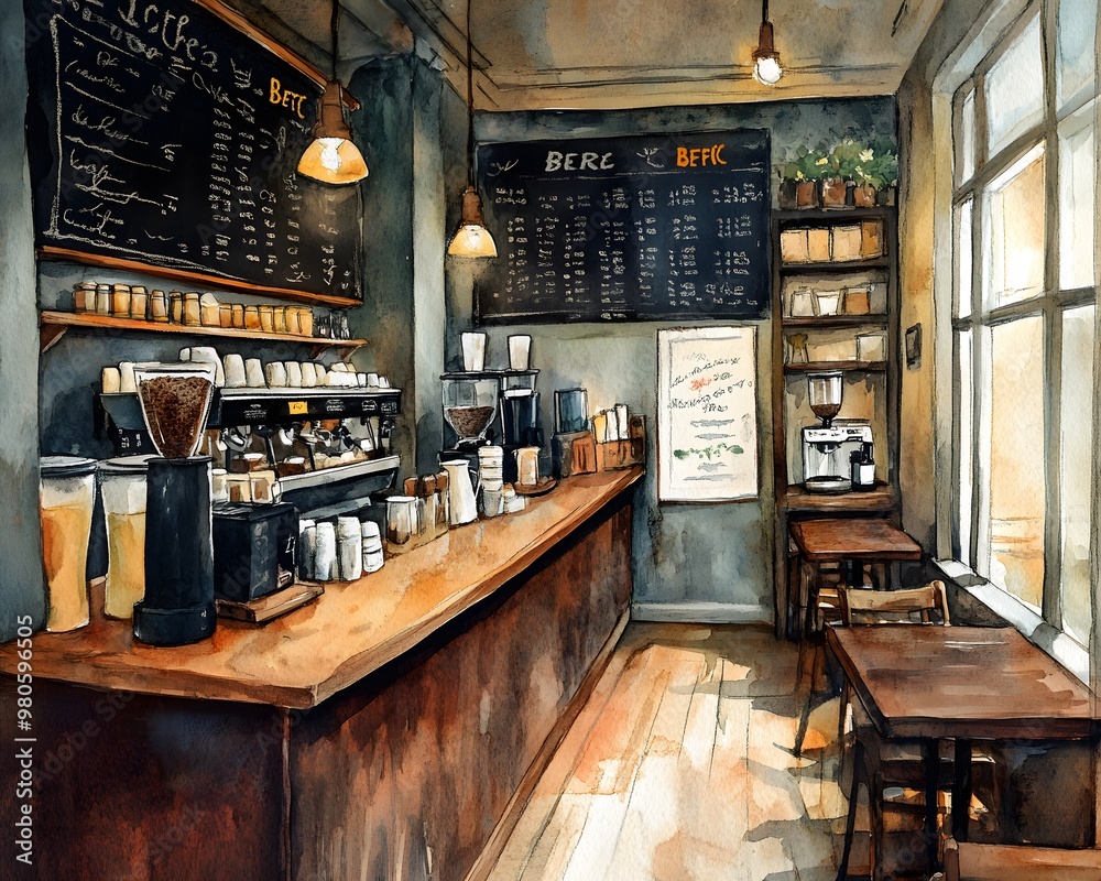 Charming coffee shop interior with warm lighting, wooden counter, and cozy seating, creating a welcoming atmosphere. Charming coffee shop interior with warm lighting, wooden counter, and cozy seating, creating a welcoming atmosphere.