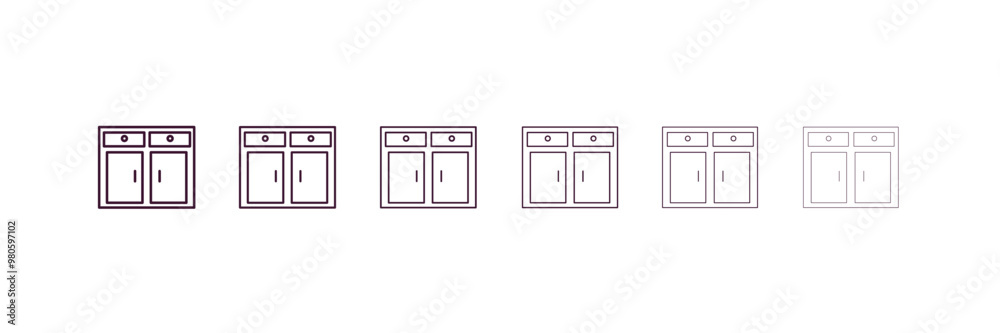 kitchen cabinet outline icon. Linear vector from kitchen concept. 6 different line style kitchen cabinet icon included thin, light, regular, medium, bold, black kitchen cabinet outline icon. Linear vector from kitchen concept. 6 different line style kitchen cabinet icon included thin, light, regular, medium, bold, black