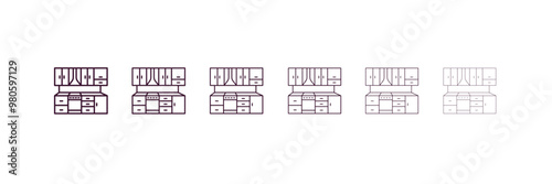 kitchen outline icon. Linear vector from kitchen concept. 6 different line style kitchen icon included thin, light, regular, medium, bold, black