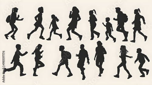 Dynamic Vector Silhouettes of People Engaged in Various Activities Representing Everyday Movements and Interactions