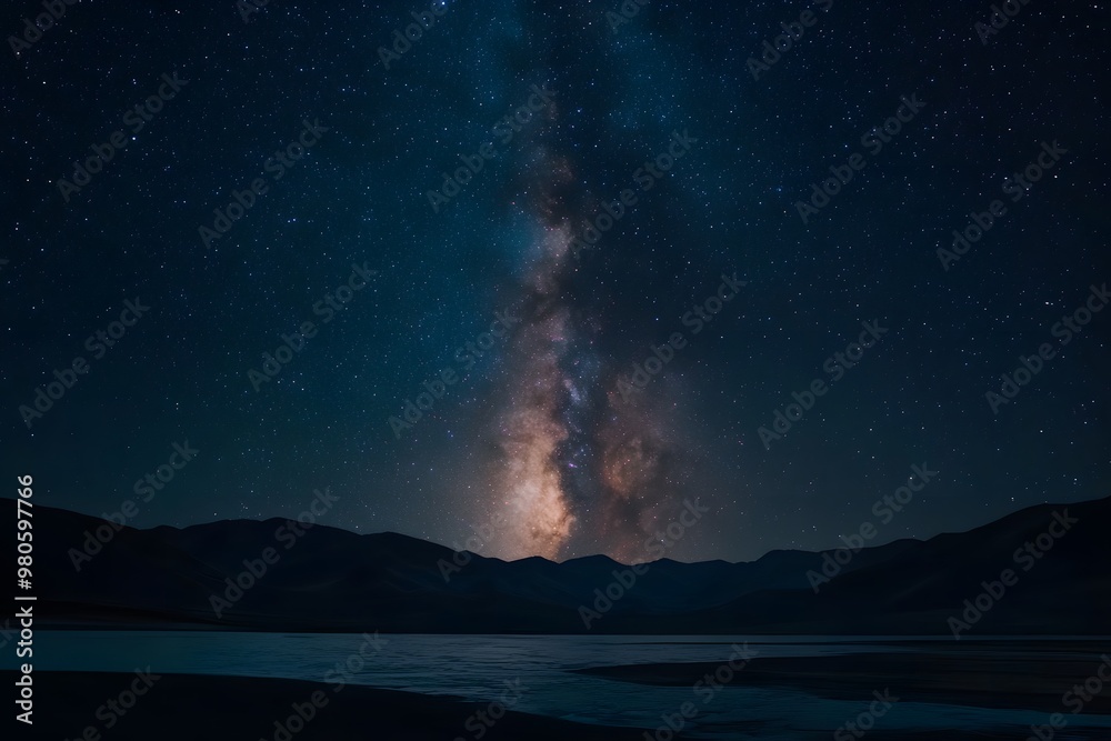 Starry sky, Milky Way galaxy at the center of the frame, dark background Starry sky, Milky Way galaxy at the center of the frame, dark background