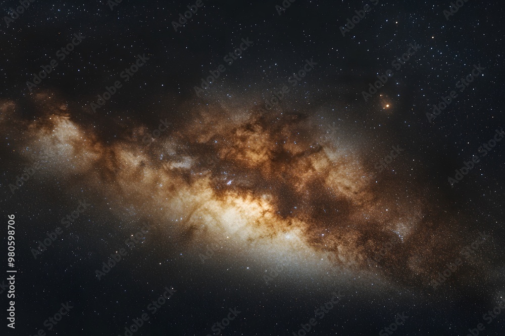 Fototapeta premium Starry sky, Milky Way galaxy at the center of the frame, dark background