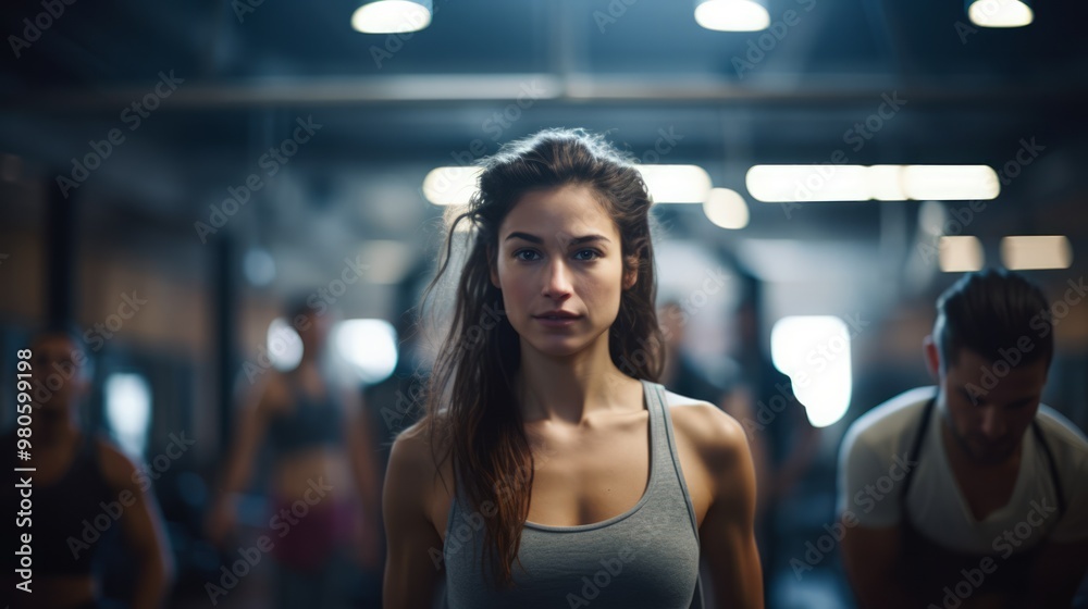 Close up image of attractive fit woman in gym. Neural network ai generated art Close up image of attractive fit woman in gym. Neural network ai generated art