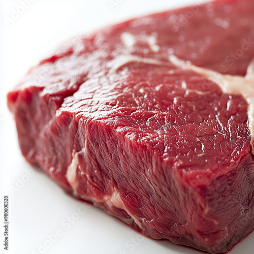 Close-up of a raw beef steak with rich marbling, showcasing its fresh and juicy texture. Perfect for culinary, butcher, or food photography projects.