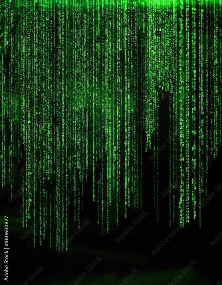 Green code falling on black background Green code falling on black background