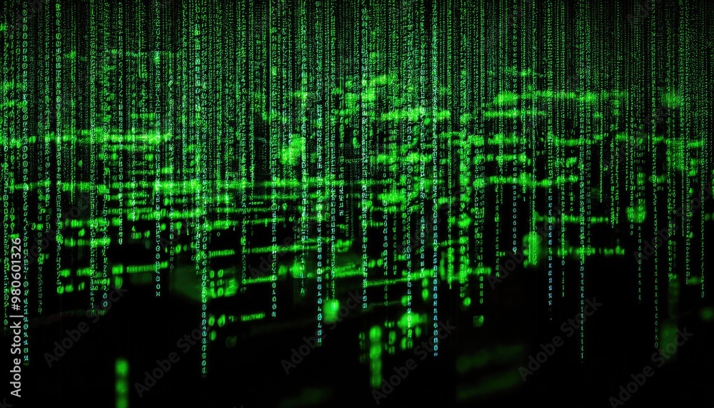 Green digital code on black Green digital code on black