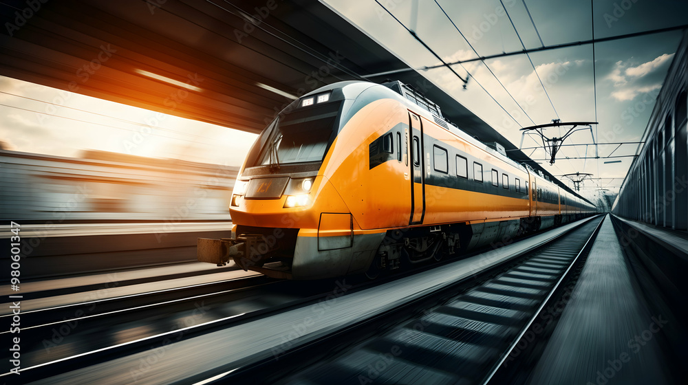 Naklejka premium A speeding train in motion