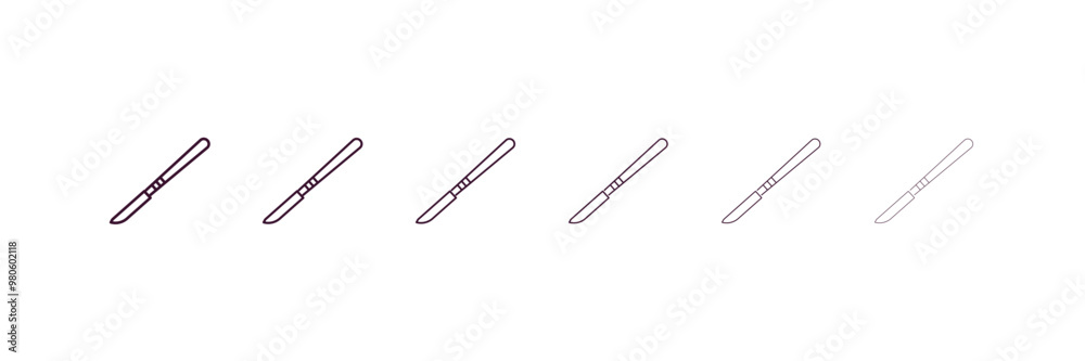 scalpel outline icon. Linear vector from medical concept. 6 different line style scalpel icon included thin, light, regular, medium, bold, black scalpel outline icon. Linear vector from medical concept. 6 different line style scalpel icon included thin, light, regular, medium, bold, black