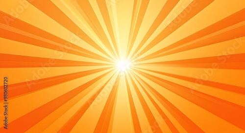 Abstract orange sunburst background with rays of sunlight, illustration. Bright yellow and red radiating lines. Background design for a summer or spring concept, with a glowing light effect. 