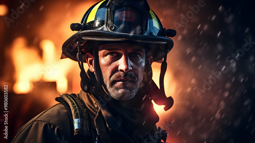 A brave firefighter in action