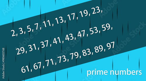 Prime numbers from zero to one hundred. Wallpaper in blue color.