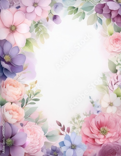 Floral border with pink flowers