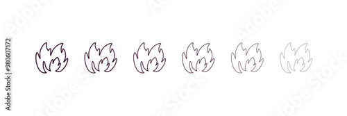 burning flames outline icon. Linear vector from nature concept. 6 different line style burning flames icon included thin, light, regular, medium, bold, black