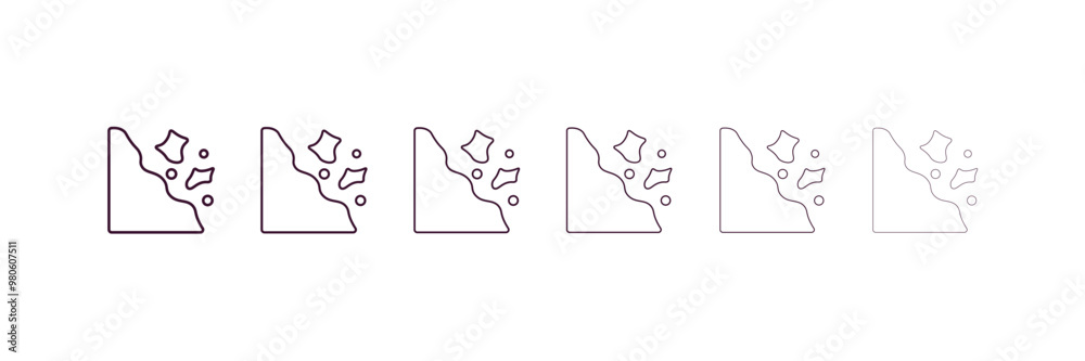 falling debris outline icon. Linear vector from nature concept. 6 different line style falling debris icon included thin, light, regular, medium, bold, black falling debris outline icon. Linear vector from nature concept. 6 different line style falling debris icon included thin, light, regular, medium, bold, black
