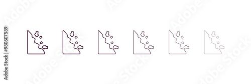mountain colapse outline icon. Linear vector from nature concept. 6 different line style mountain colapse icon included thin, light, regular, medium, bold, black