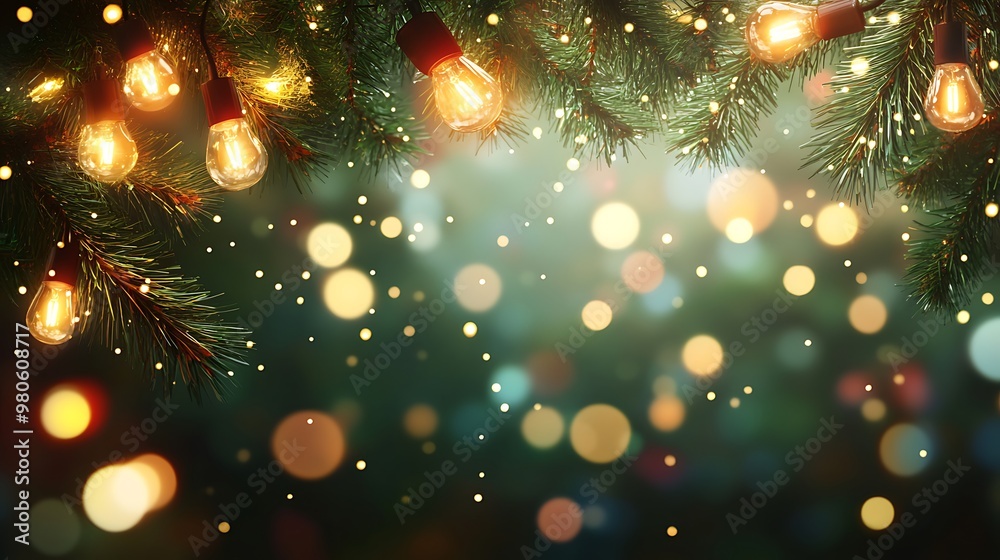 Christmas Lights and Pine Branches Christmas Lights and Pine Branches