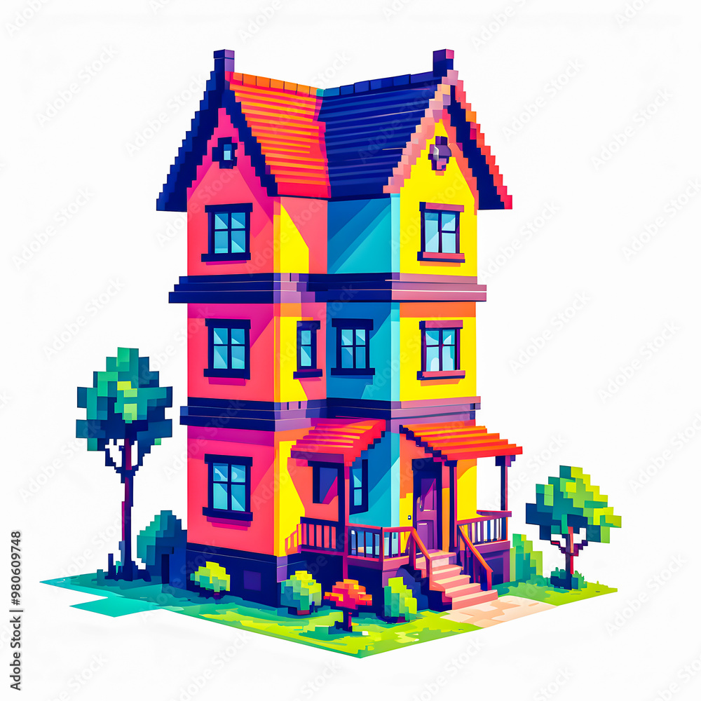 Illustration of Pixel art house on white background. Illustration of Pixel art house on white background.