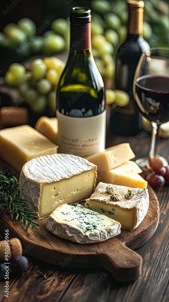Assortment of cheeses and wine on wooden table Assortment of cheeses and wine on wooden table