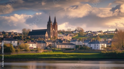 A peaceful shot of the Cathedral Church of the Holy and Undivided Trinity, Downpatrick, standing tall amidst the town landscape. photo