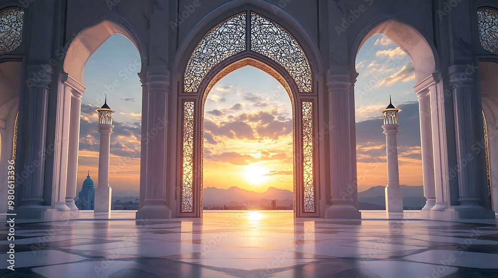 Golden Sunset Through an Ornate Archway Golden Sunset Through an Ornate Archway