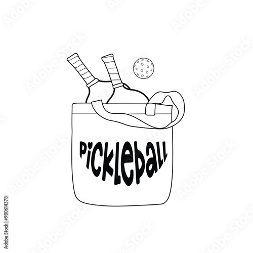Hand drawn pickleball racket with ball vector, aesthetic pickleball clip art