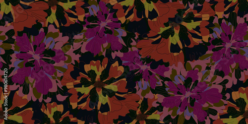pattern with flowers Abstract fantasy flowers floral variegated ornament tropical summer motifs seamless overlapping pattern rapport