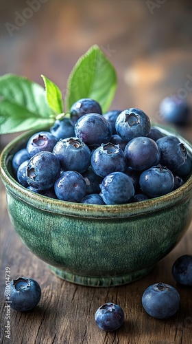 Wallpaper Mural Blueberries in green bowl on wooden table Torontodigital.ca
