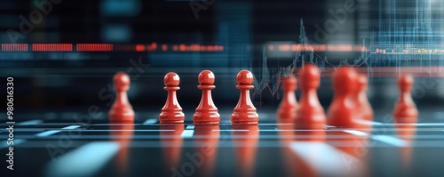 Chessboard with financial symbols and valuation metrics as pieces, representing strategic capital allocation